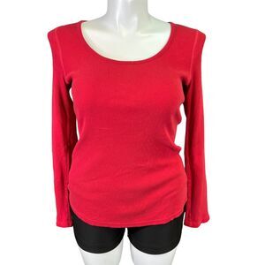 OP Womens Thermal Shirt Top Stretchy Ribbed Long Sleeve Red XL 15 17 Juniors